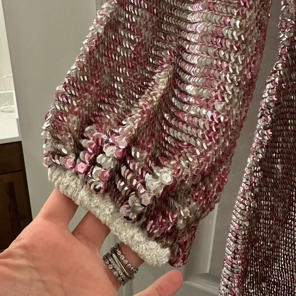 NWT Retrofete Tara Crochet Sequin Mini Dress Pink Silver Mix Medium / Large - Picture 6 of 12